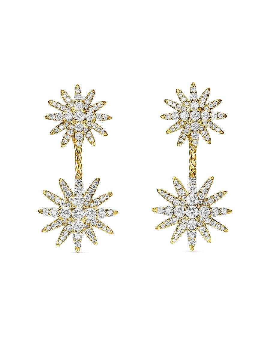 Women's Starburst Double Drop Earrings in 18K Yellow Gold with Diamonds, 32.5MM - Diamond