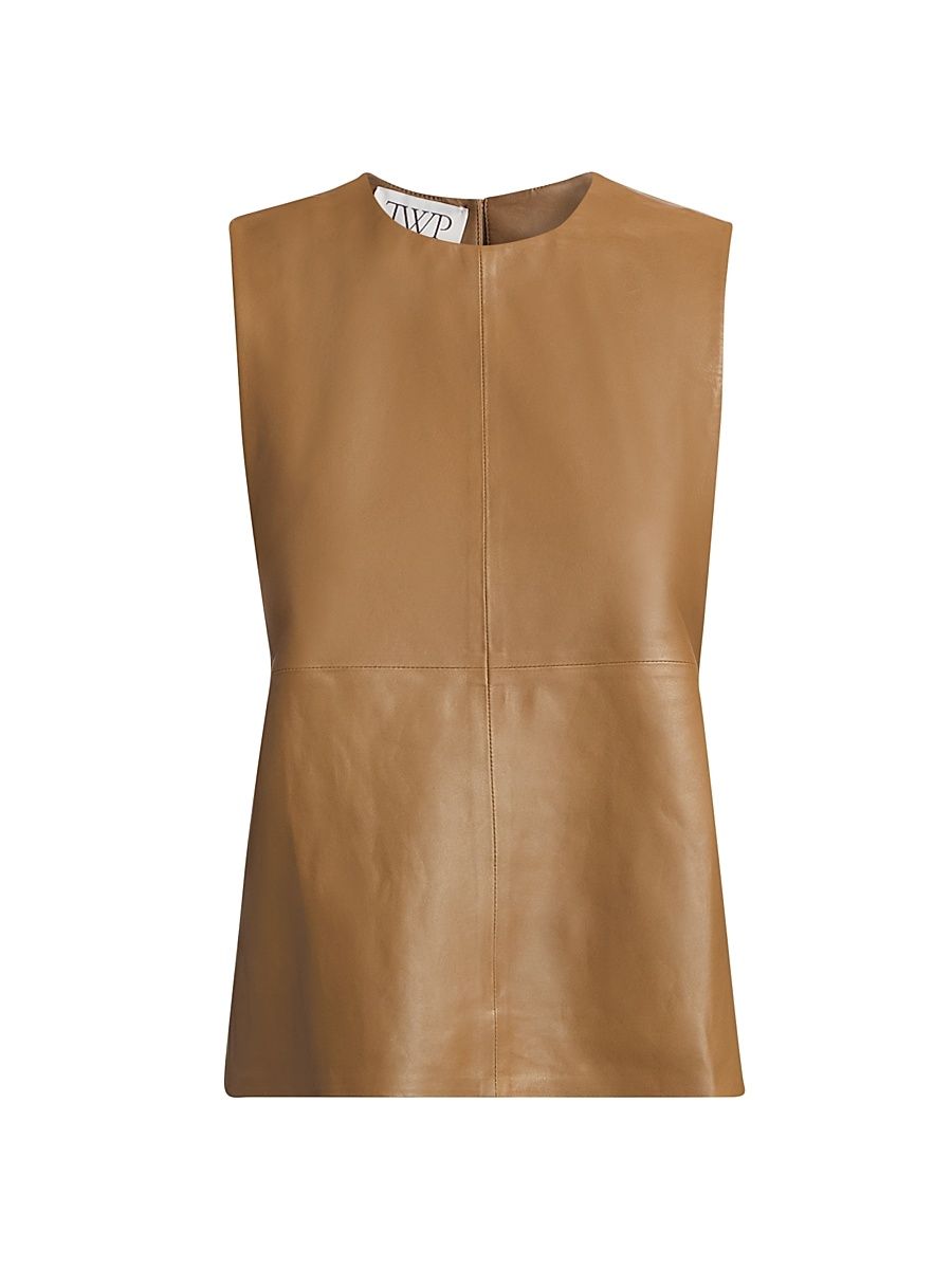 Women's Apron Leather Tunic Top - Ermine - Size Large