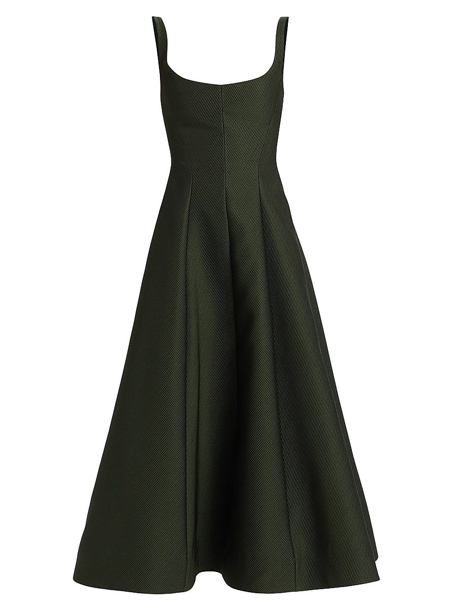 Women's Ribbed Satin Fit & Flare Dress - Forest - Size 14