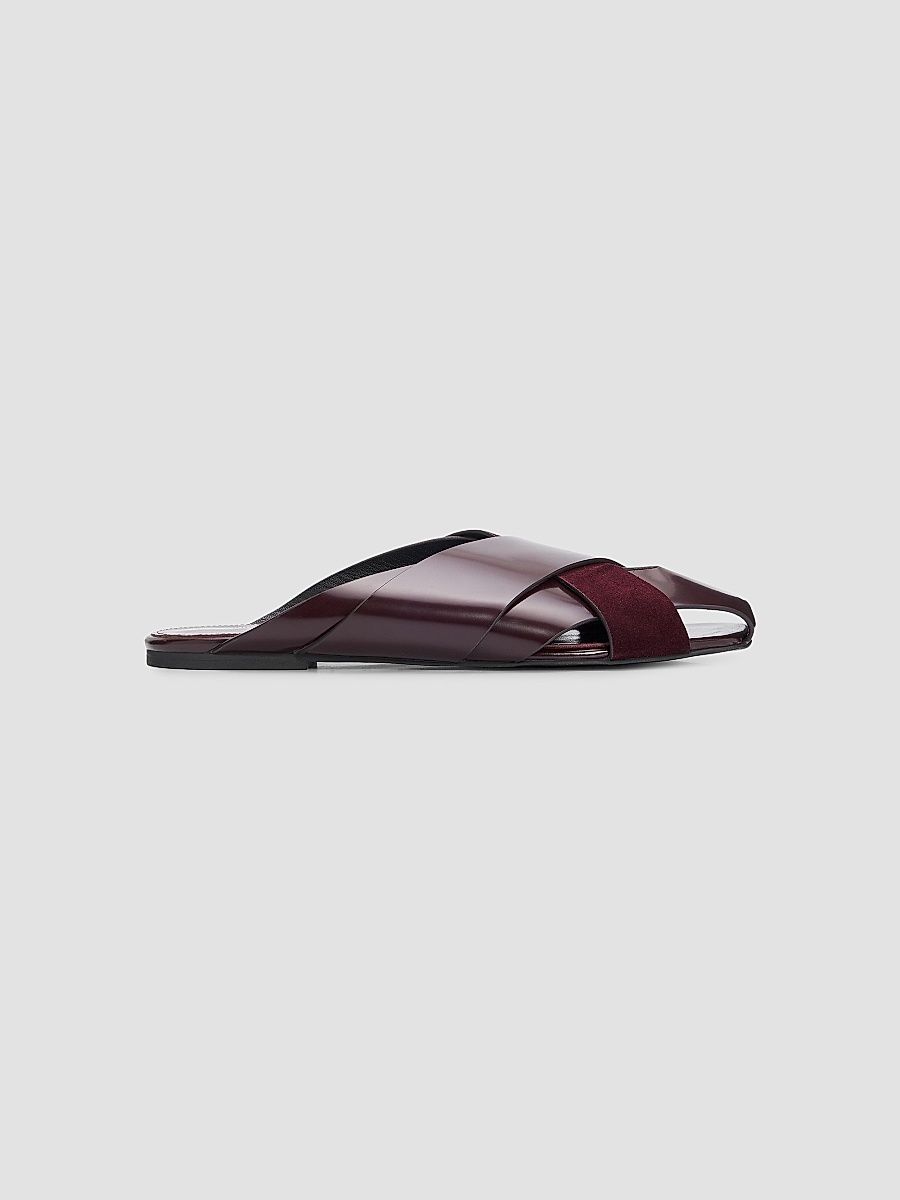 Proenza Schouler Women's Slant Cross Leather & Suede Slides - Oxblood - Size 9