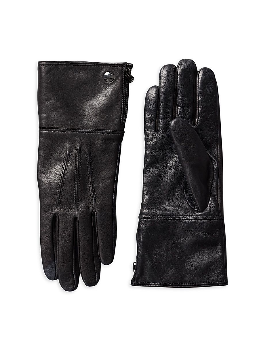 Women's Willis Shearling-Lined Leather Gloves - Black - Size Large