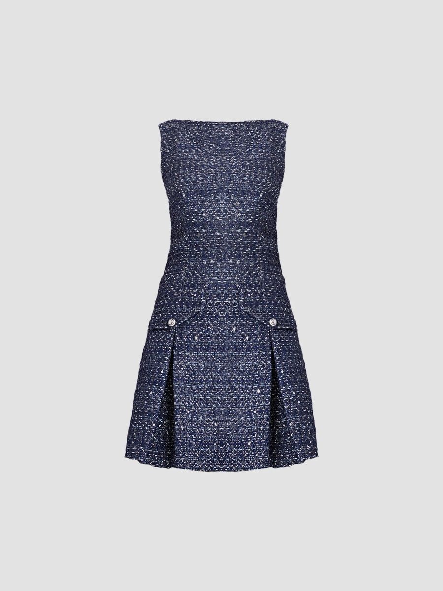 Shoshanna Women's Bradford Metallic Tweed Mini Dress - Navy - Size 14