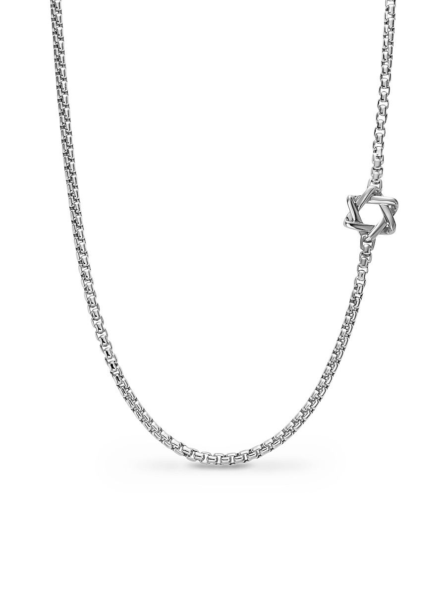 Men's Star of David Station Necklace in Sterling Silver, 3.6MM - Silver - Size 22