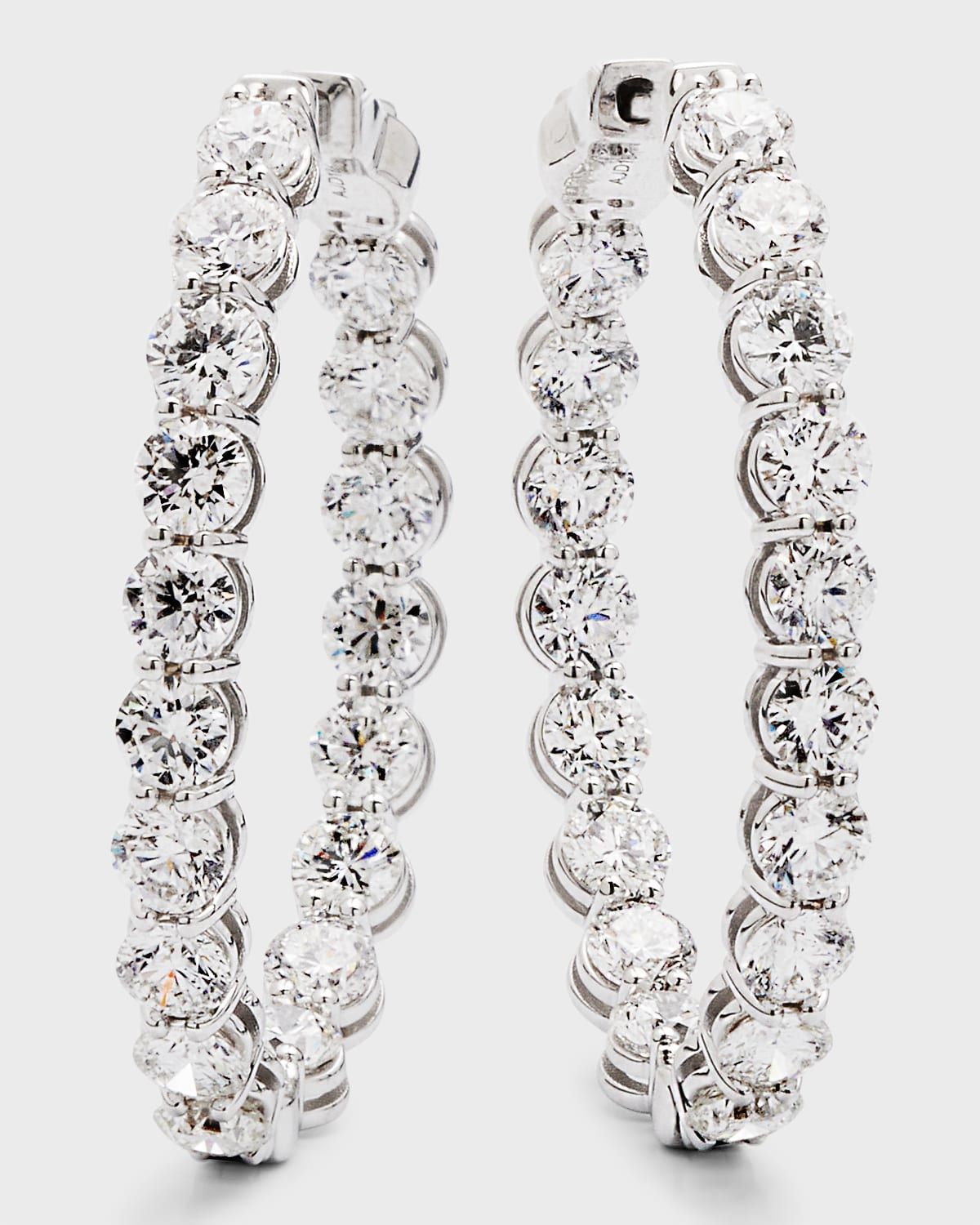 18K White Gold Diamond Oval Hoop Earrings, 9.18tcw, 10.3"L