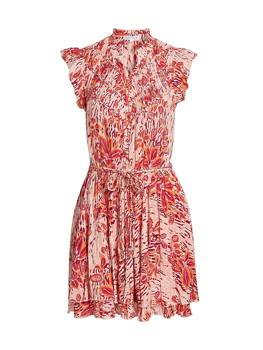 Women's Callie Smocked Mini Shirtdress - Pink Exotic Forest - Size XS