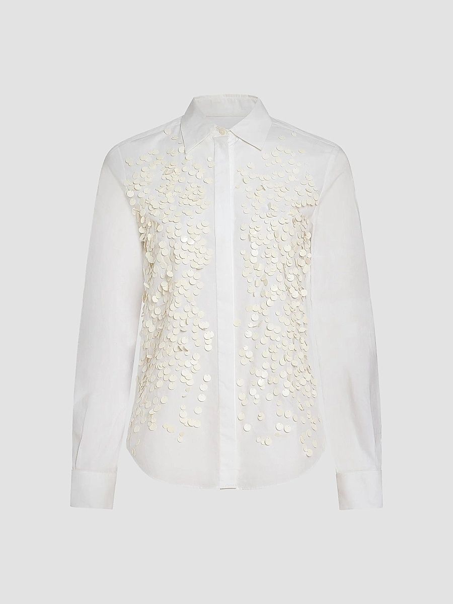 Derek Lam 10 Crosby Women's Kehlani Sequin-Embellished Cotton Poplin Shirt - White Ivory - Size XL