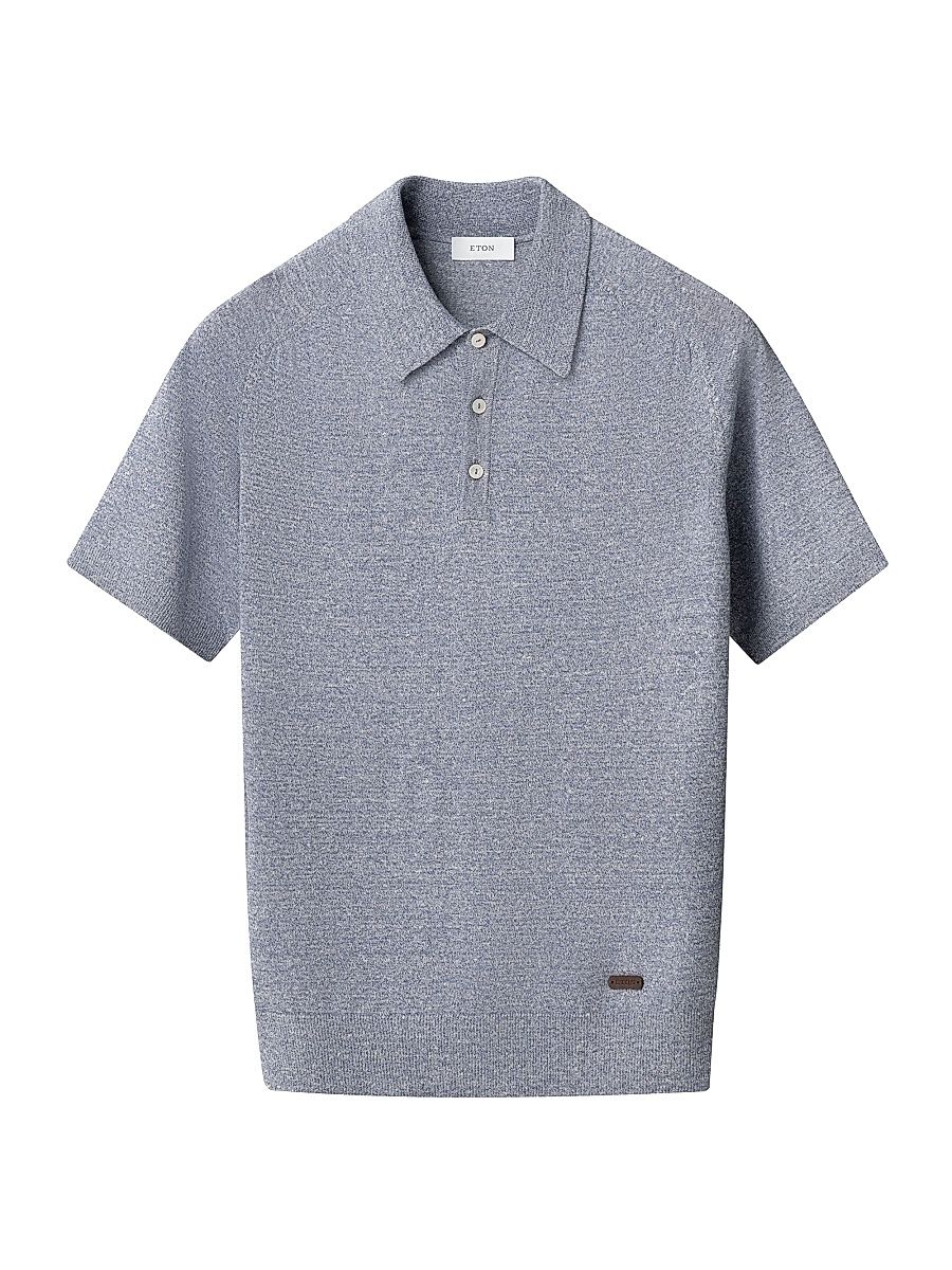 Men's Linen-Cotton Fine Knit Polo Shirt - Dark Blue - Size XXL