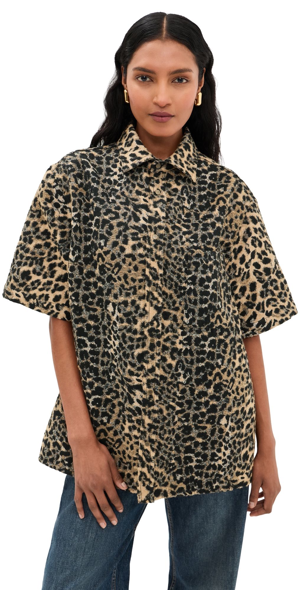 DARKPARK Vale Leopard Denim Short Sleeved Shirt Leopard Print XS