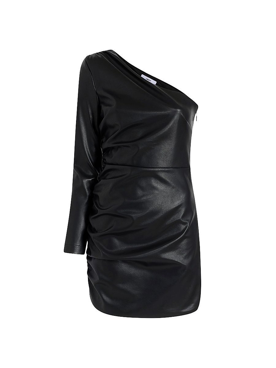 Women's Serena One-Shoulder Faux Leather Minidress - Black - Size 10