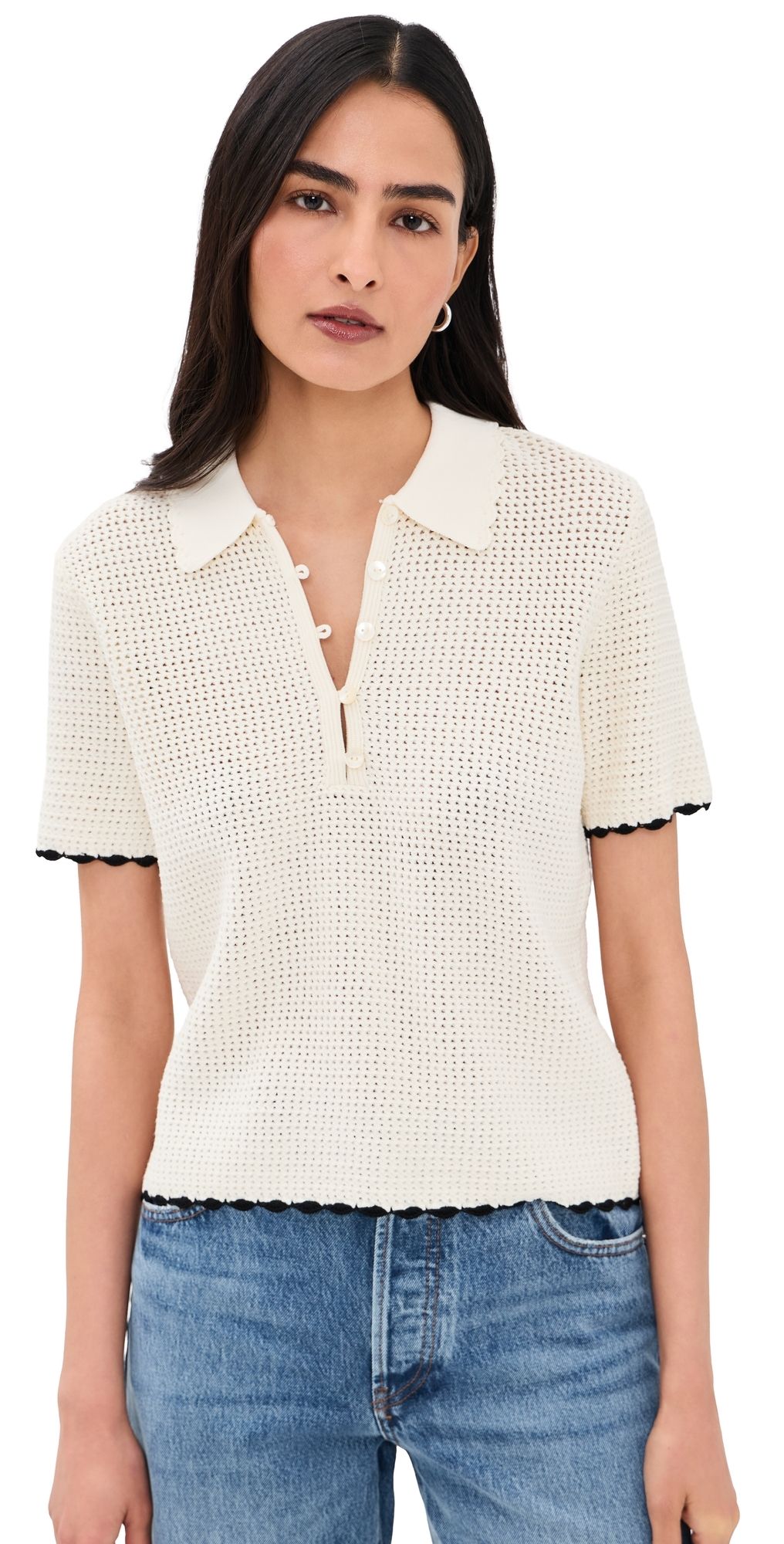 FRAME The Daybreak Polo Top Cream Multi XS