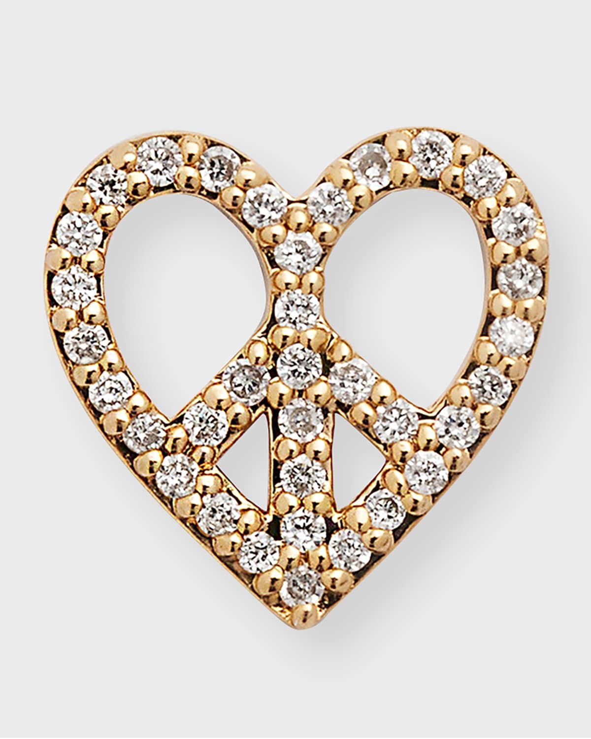 Heart-Shaped Diamond Peace Sign Single Earring