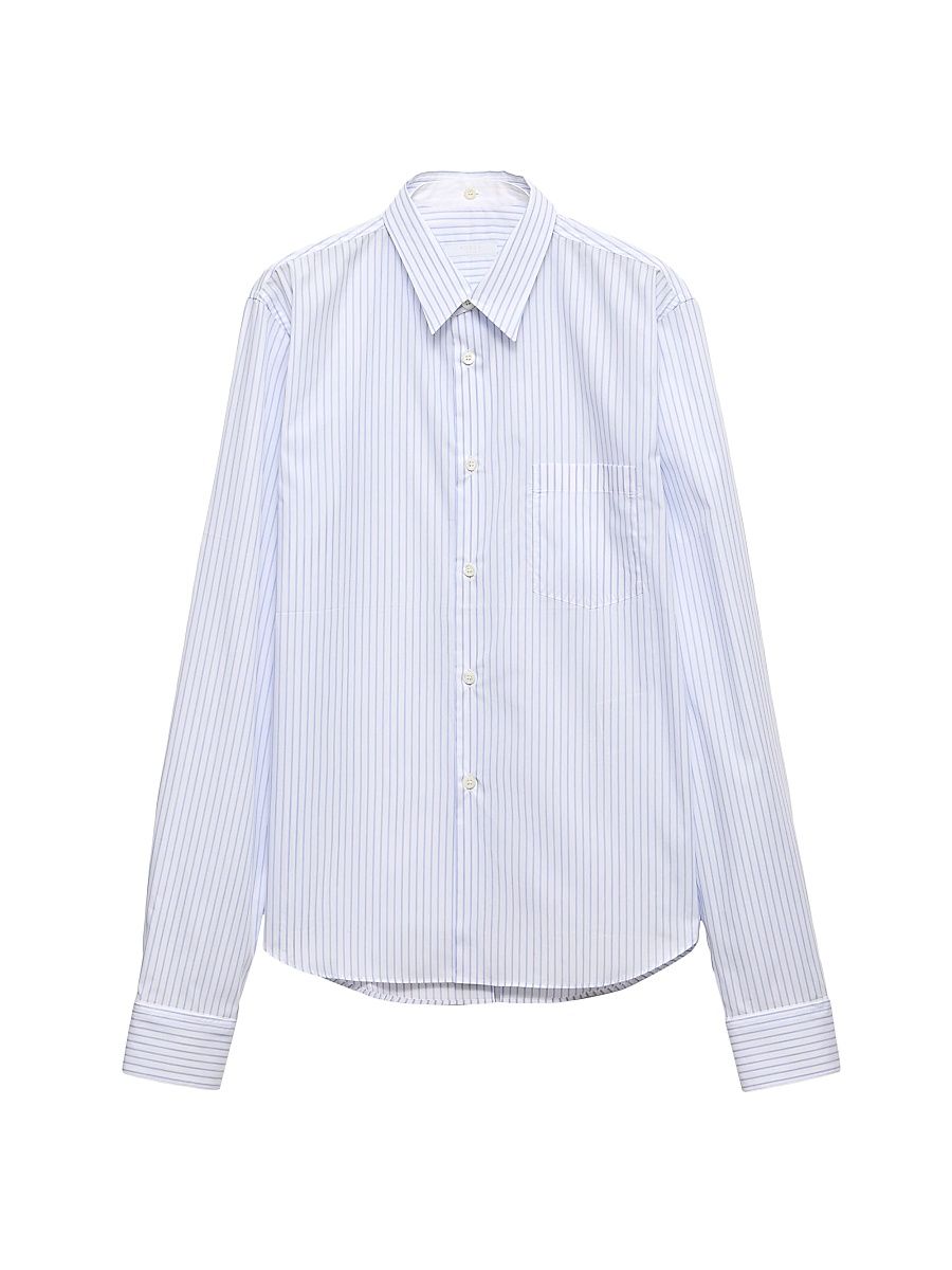 Men's Striped Cotton Shirt with Double Collar - White - Size Small