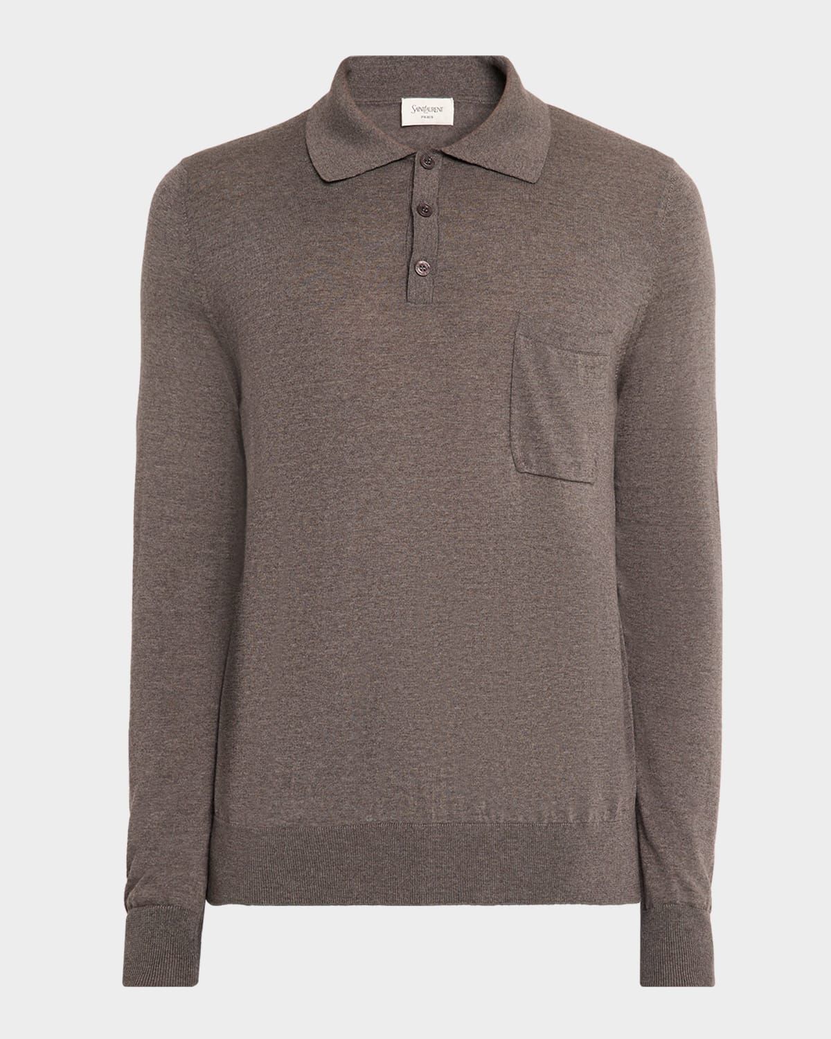 Men & apos;s Fine Wool Knit Pocket Polo Sweater