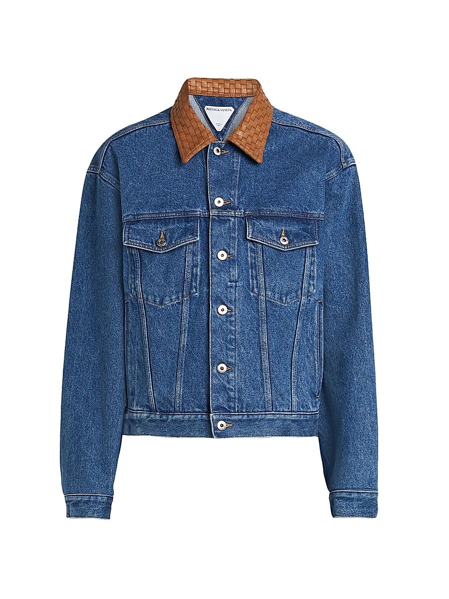 Men's Intrecciato Collar Denim Trucker Jacket - Medium Blue - Size 42