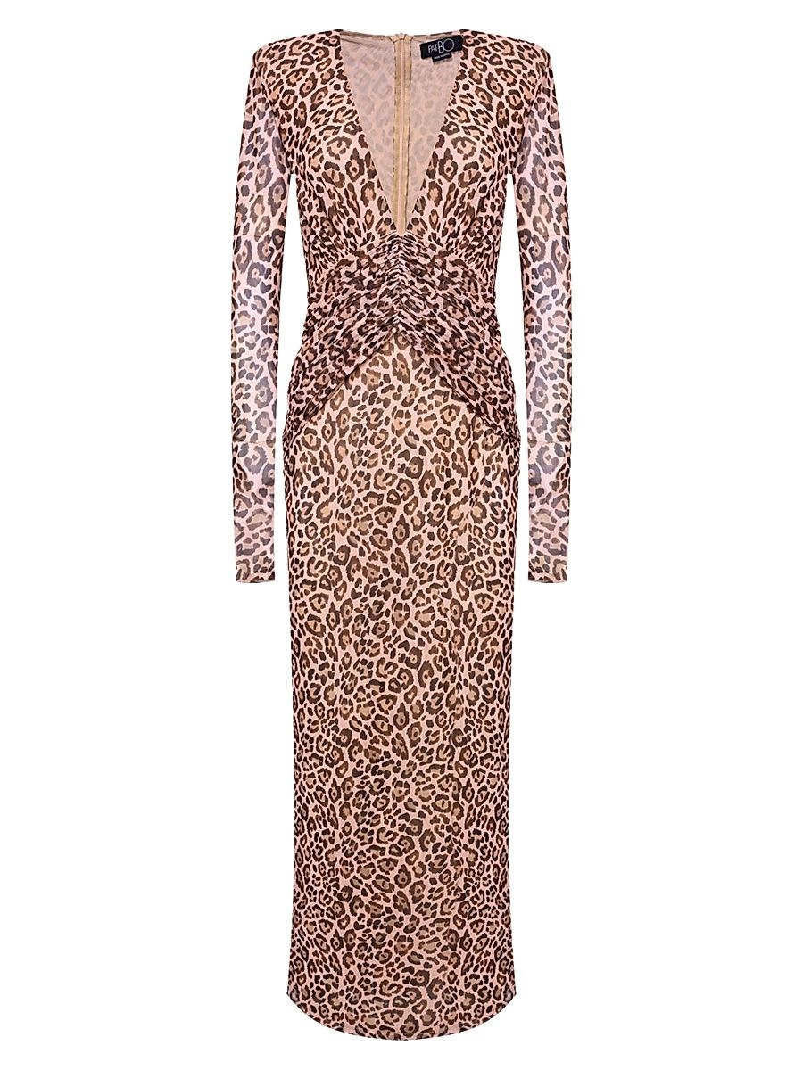 Women's Panthera Leopard-Print Tulle Maxi Dress - Brown - Size XS