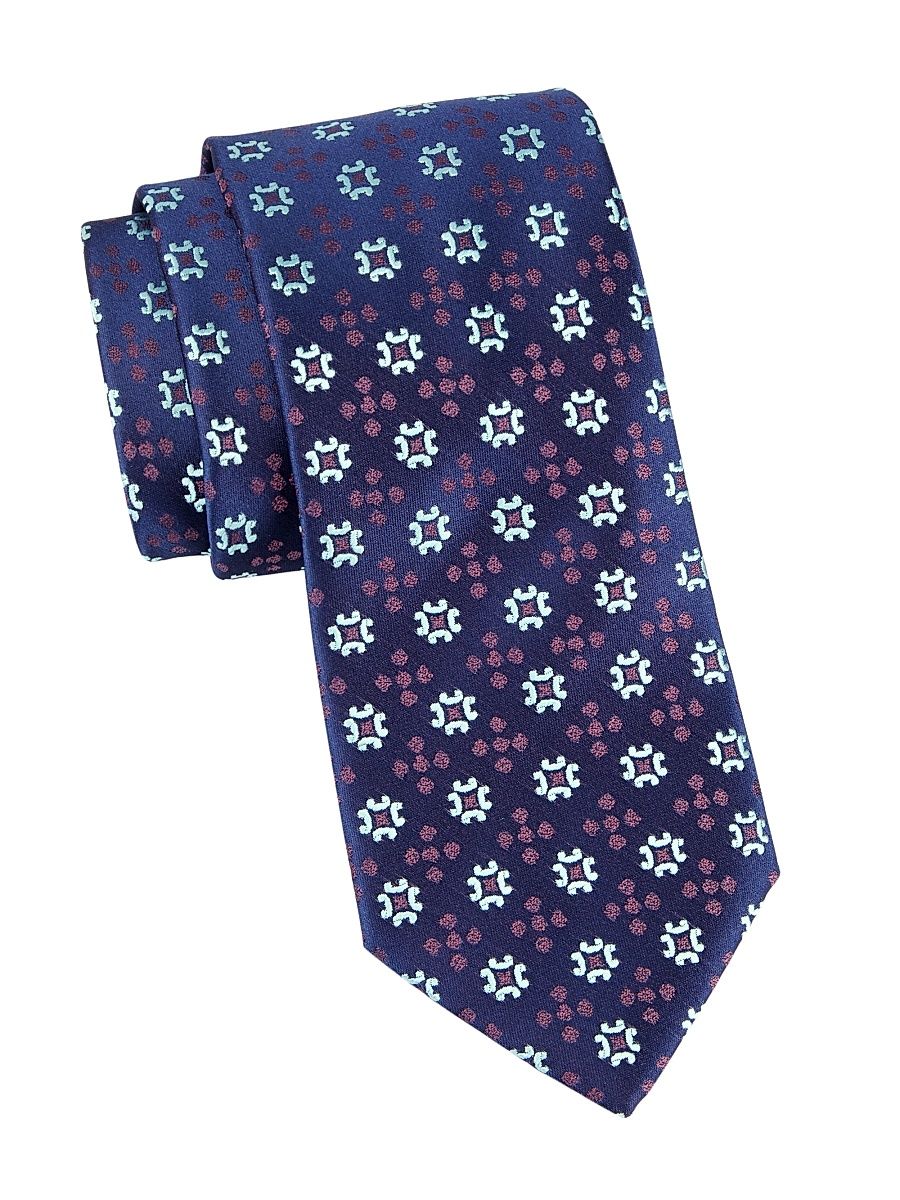 Men's Medallion Silk Tie - Navy Blue