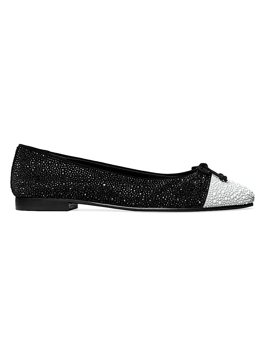 Women's Cap-Toe Crystal Suede Ballet Flats - Perfect Black - Size 8.5