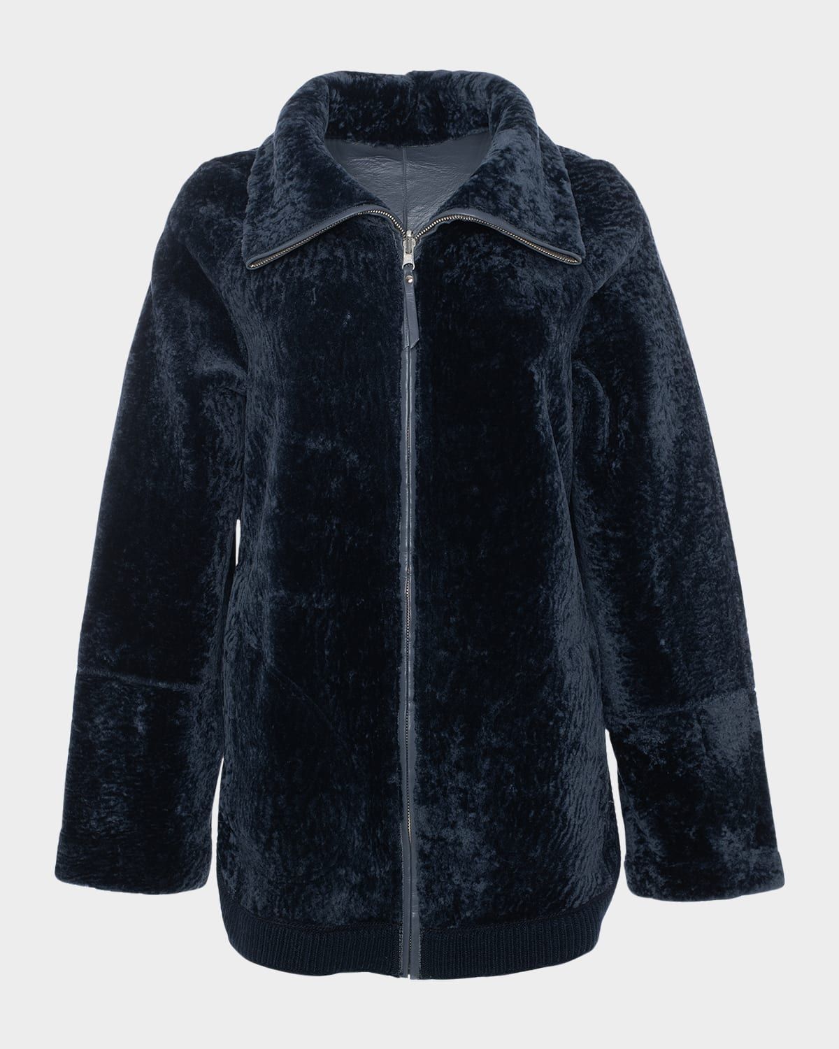 Textured Shearling Lamb Zip Jacket