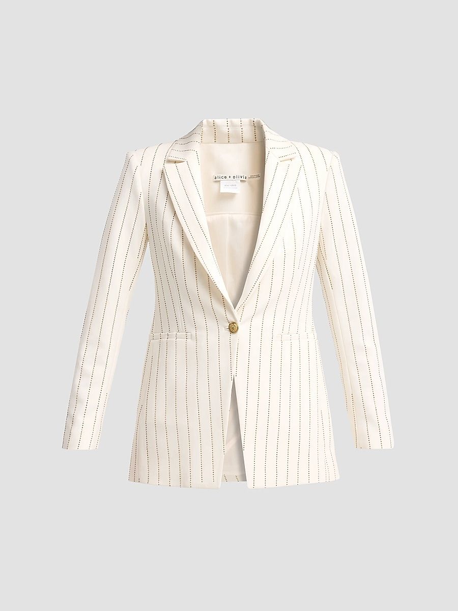 ALICE + OLIVIA Women's Breann Embellished Pinstripe Cutaway Blazer - Off White Gold - Size 14