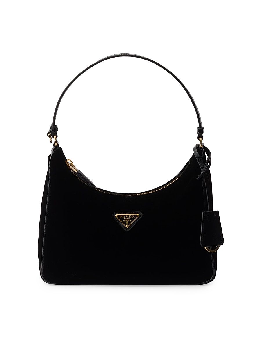 Women's Re-Edition 2005 Velvet and Saffiano Top Handle Bag - Black