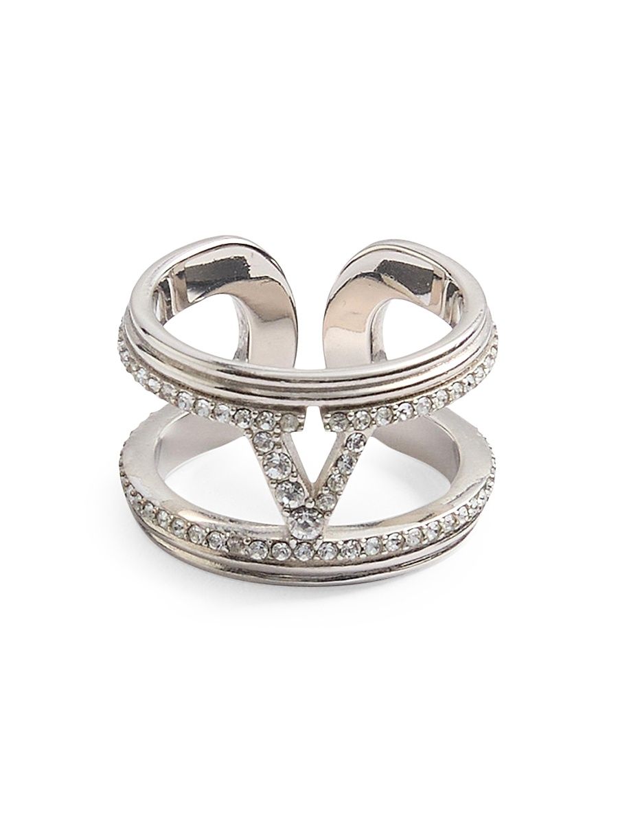 Women's Ovalette Metal and Swarovski Crystal Ring - Rhodium - Size 11