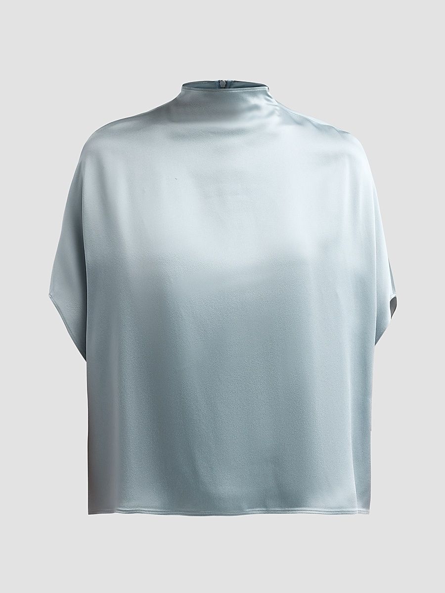 Women's Satin Mock Turtleneck Blouse - Dove - Size Large
