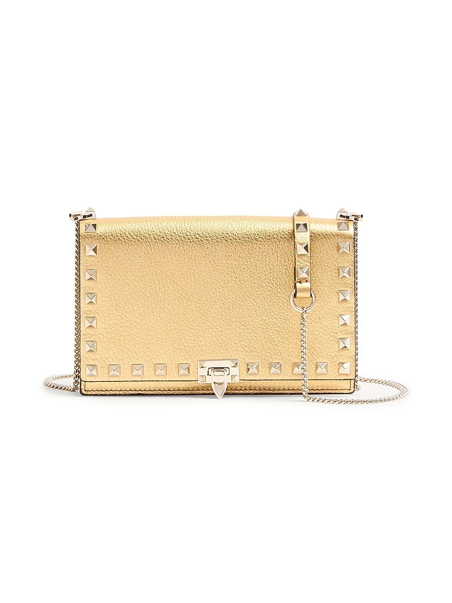 Women's Rockstud Mini Calfskin Bag with Chain - Antique Brass