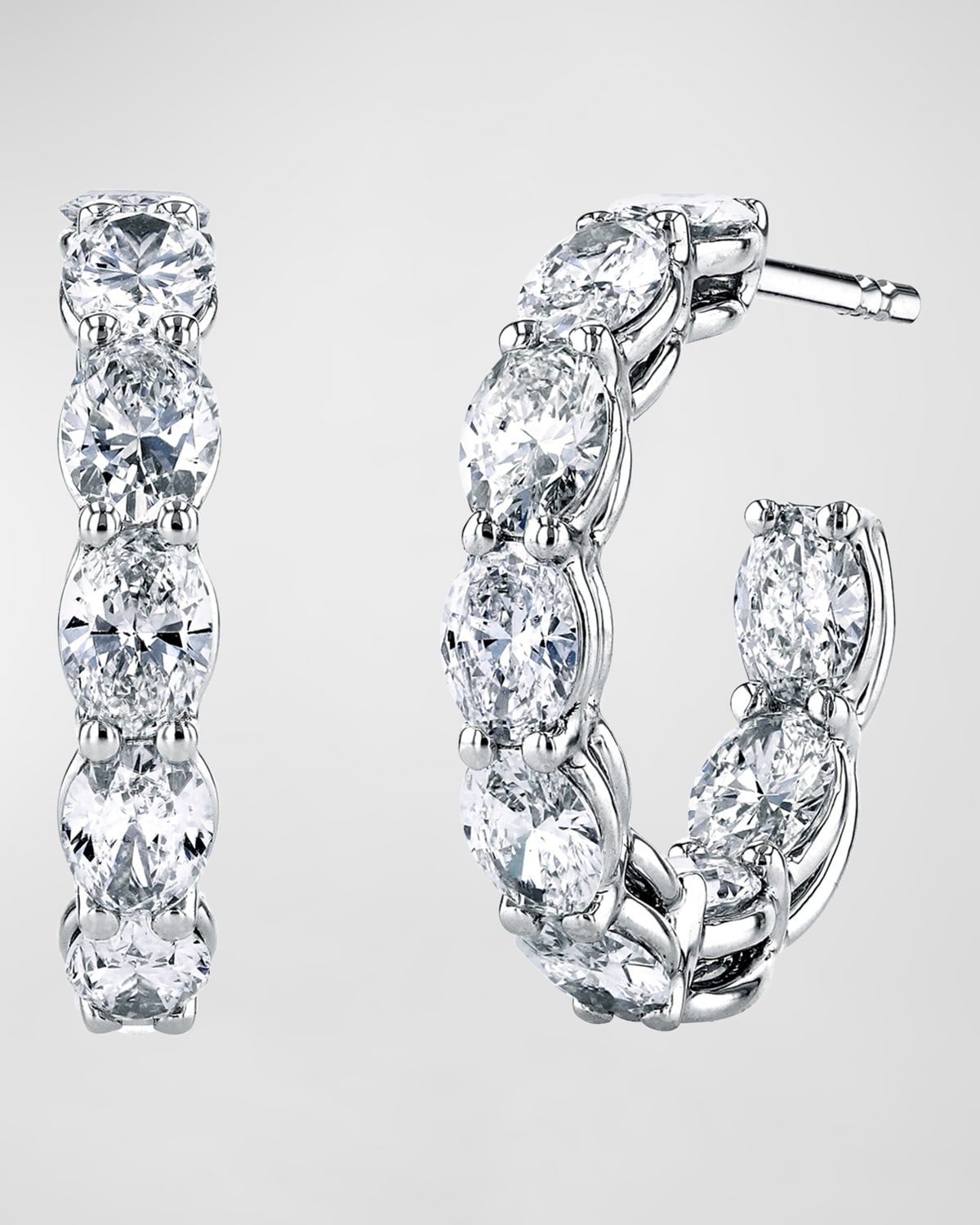 18K Gold North-South Oval-Cut Diamond Hoop Earrings, 4.6tcw/0.75"L