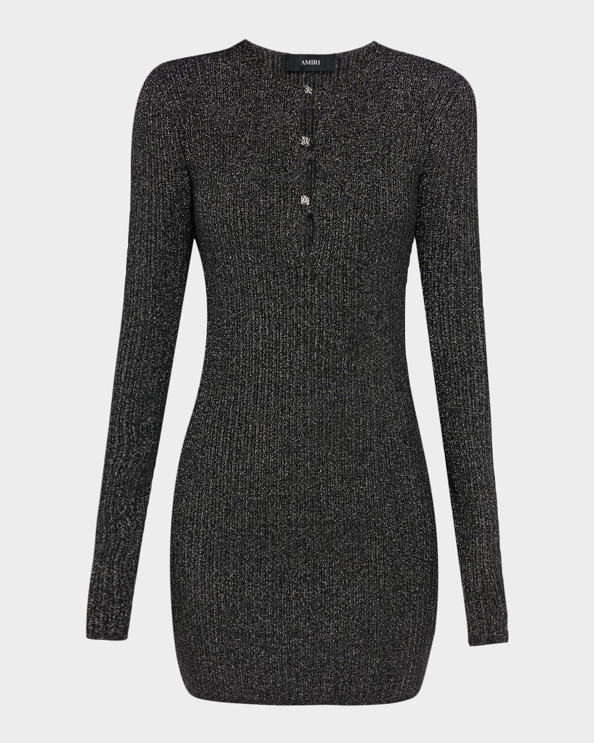 Keyhole Metallic Rib Long-Sleeve Mini Dress