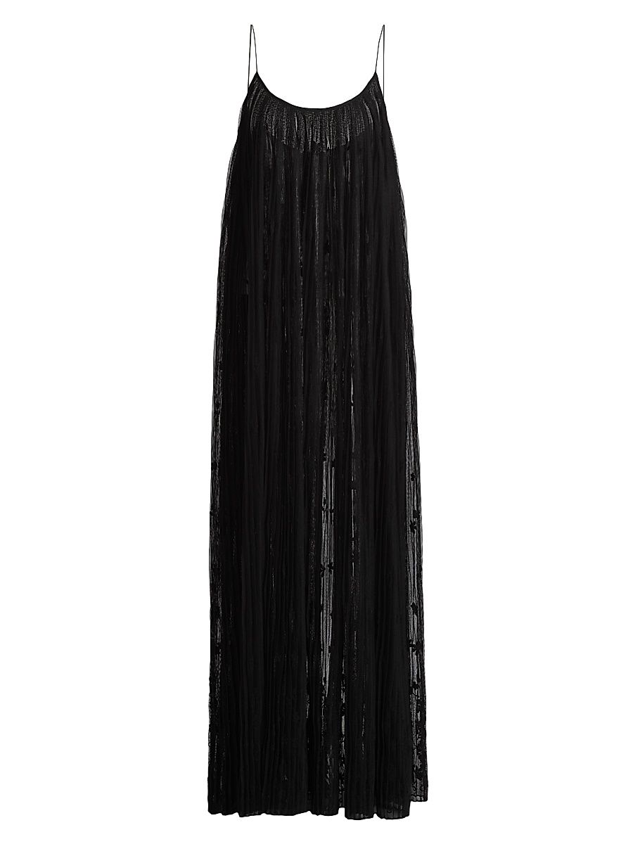 Women's Embroidered-Floral Plissé Tulle Maxi Dress - Black - Size 10
