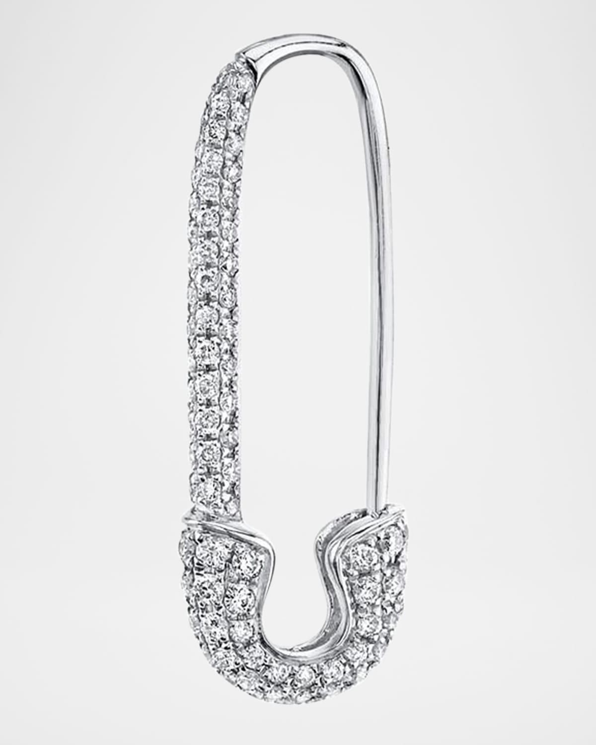 18K White Gold Diamond Safety Pin Earring, Single (Right)