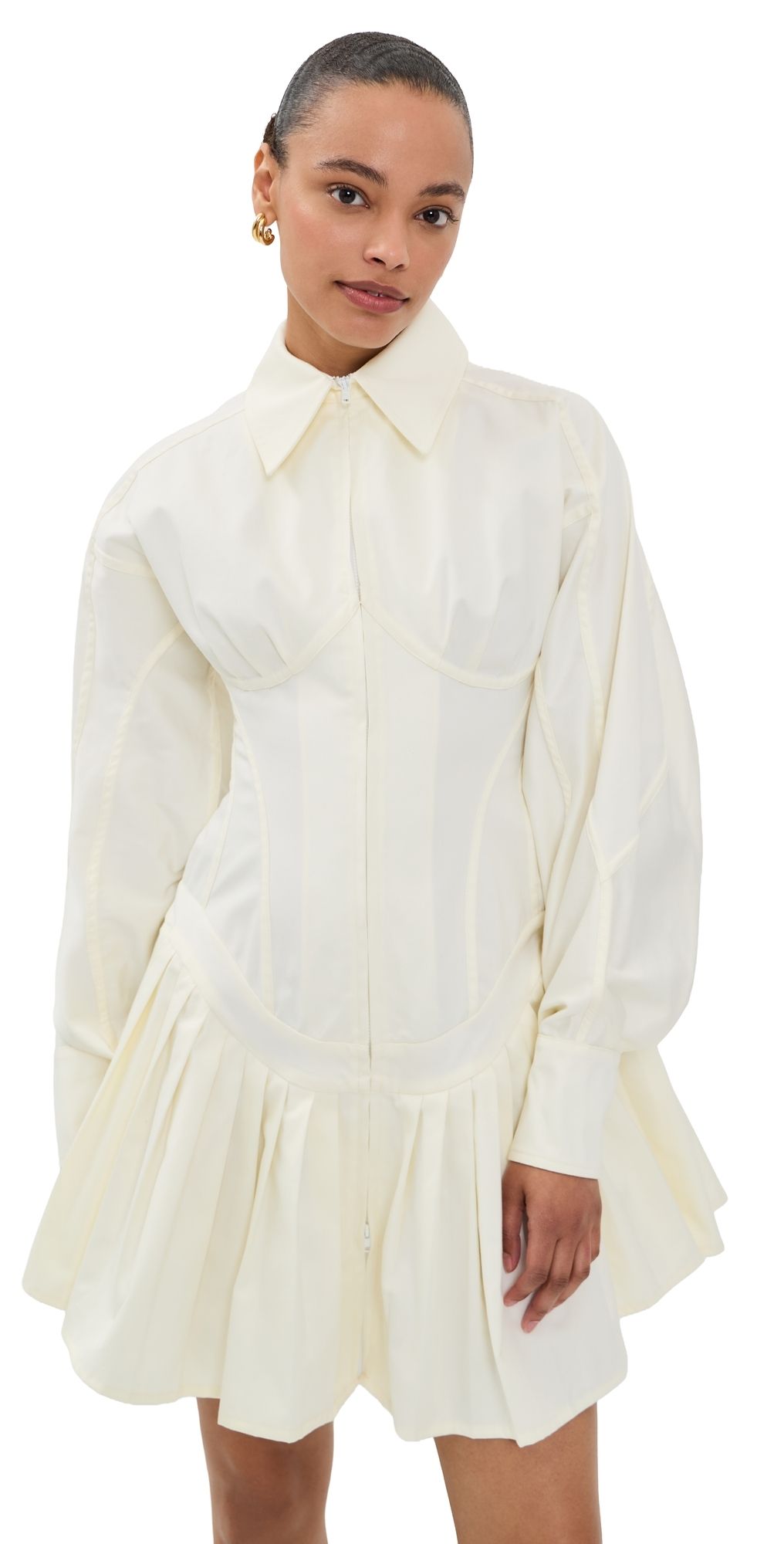 Tolu Coker Contour Bustier Pleated Shirt Dress White L