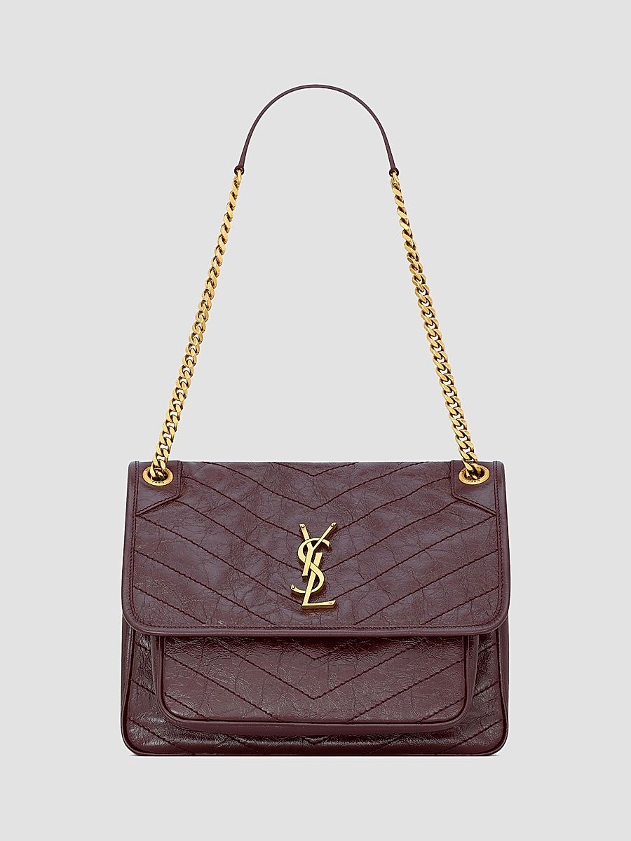 Saint Laurent Women's Niki Medium Shoulder Bag in Vintage Leather - Rouge Cabernet