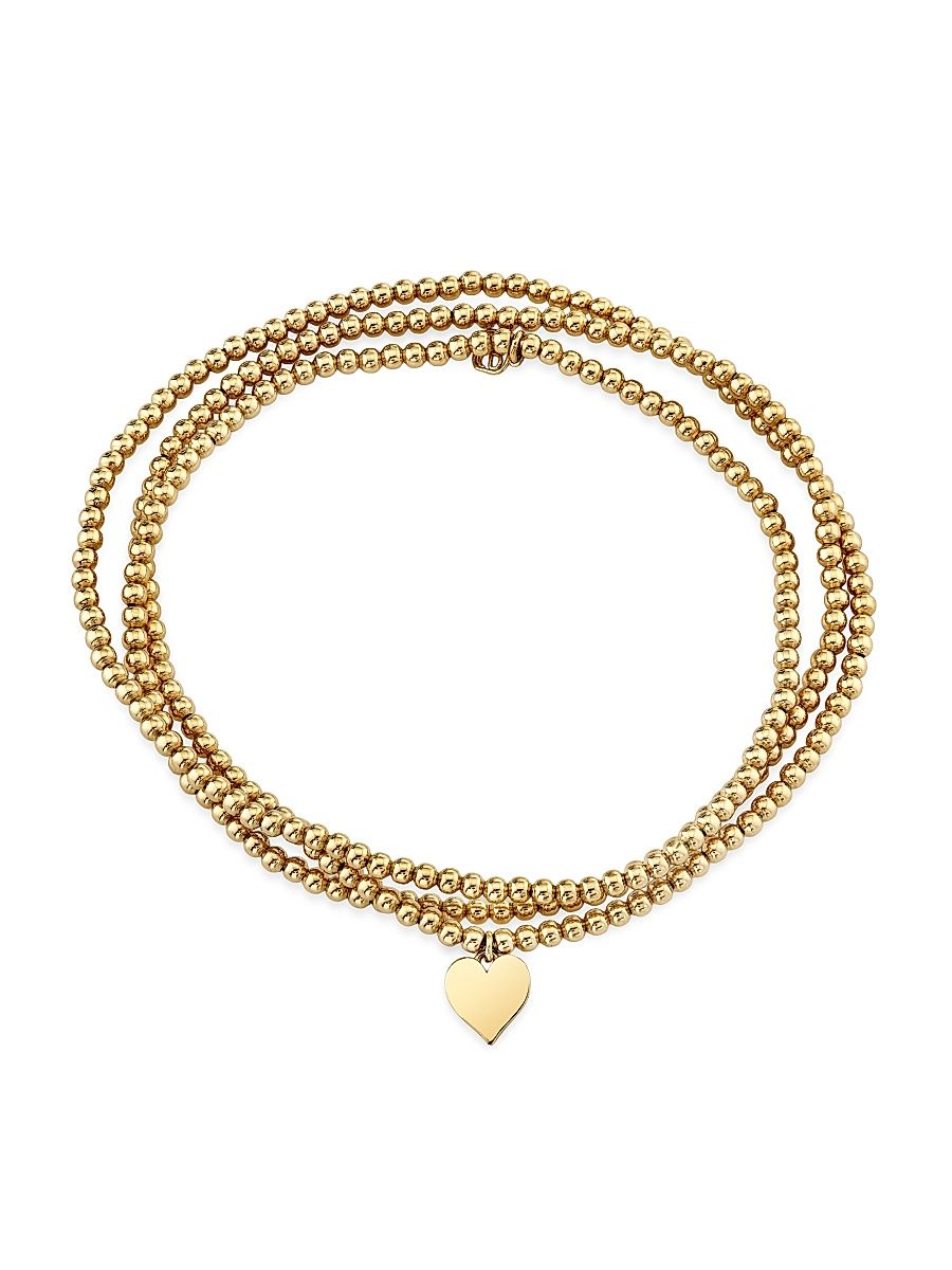 Women's Tiny Heart 14K Yellow Gold Beaded Wrap Bracelet - Yellow Gold