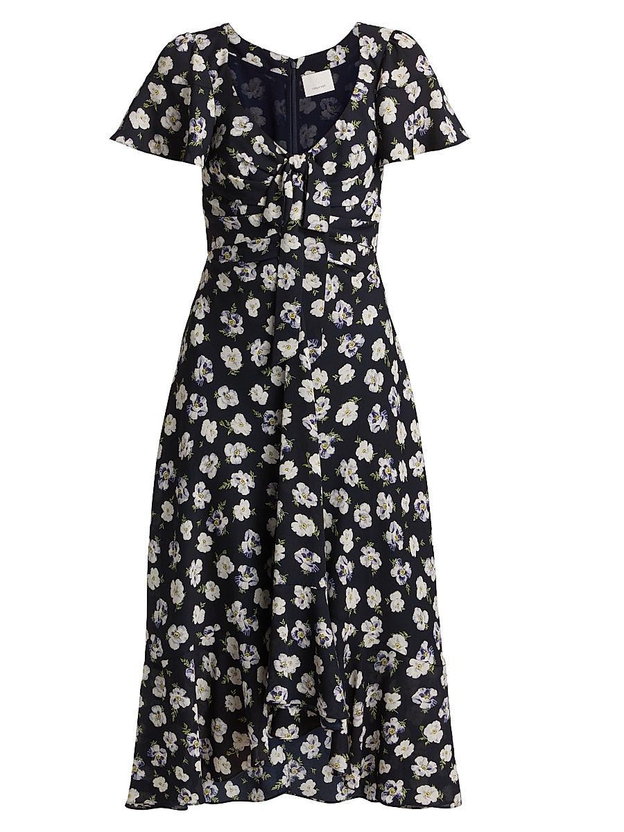 Women's Mini Tossed Poppies Isha Sleeveless Midi-Dress - Navy Multi - Size 2