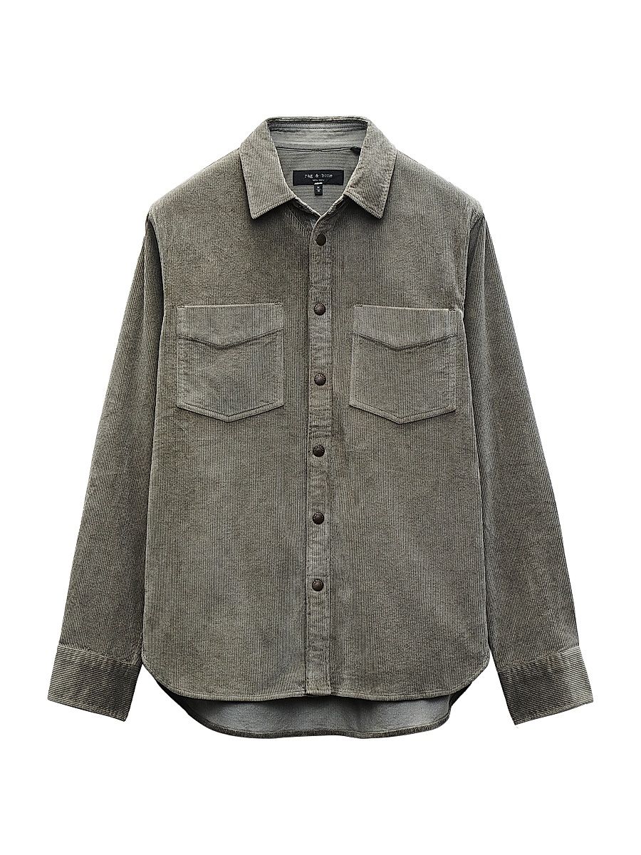 Men's Corduroy Relaxed-Fit Shirt - Dark Green - Size XL