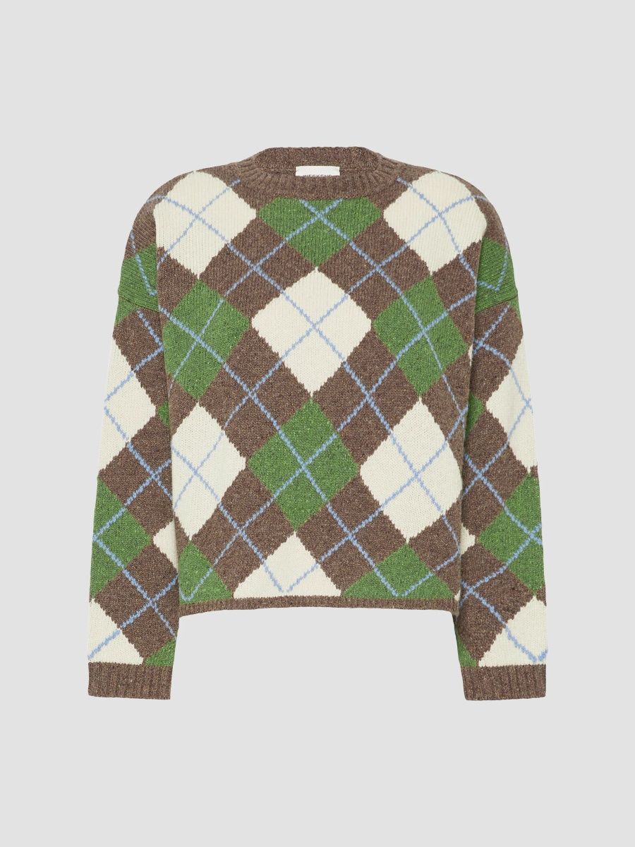 Weekend Max Mara Women's Wool Yarn Argyle Jumper - Marron Glace - Size XL