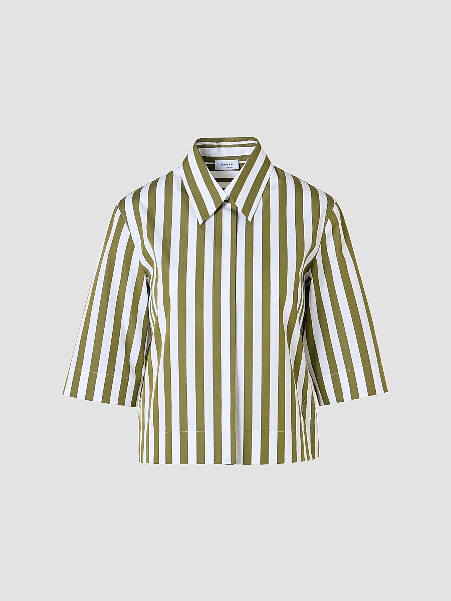 Women's Kodak Striped Cotton Boxy Blouse - Green Tea Cream - Size 16
