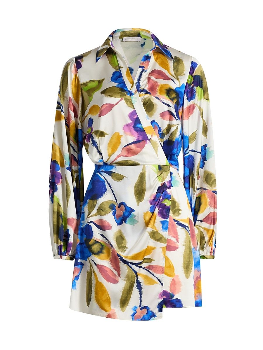 Women's Carolyn Floral Wrap-Style Minidress - Ivory Floral Silk - Size XXL