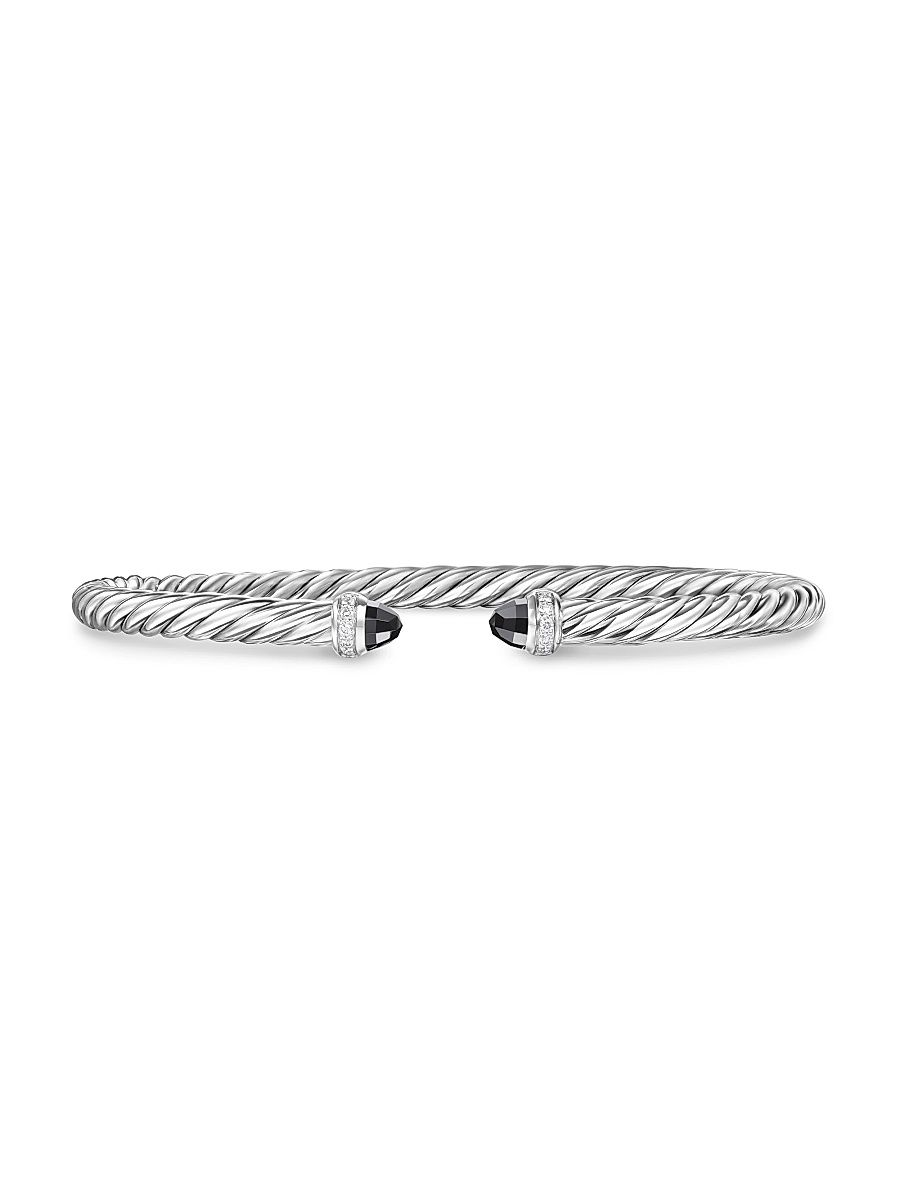 Women's Cablespira Flex Bracelet in Sterling Silver - Black Onyx - Size Medium