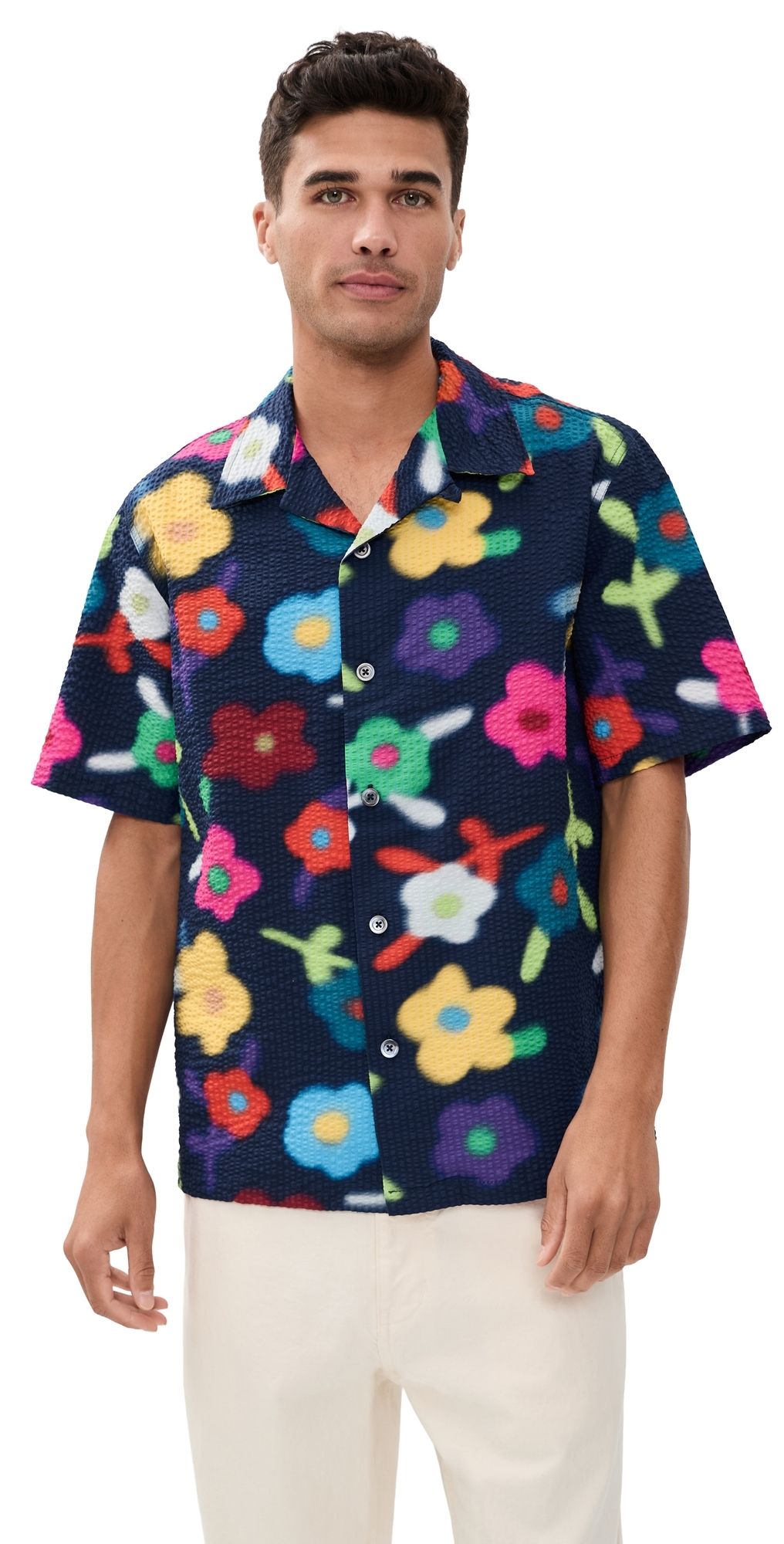 Howlin' Trippy Flowers Seersucker Printed Cocktail Shirt Space L