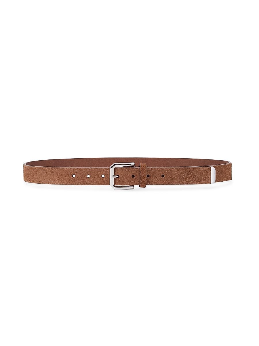Men's Reversed Leather Belt with Square Buckle and Tip - Brown - Size 38