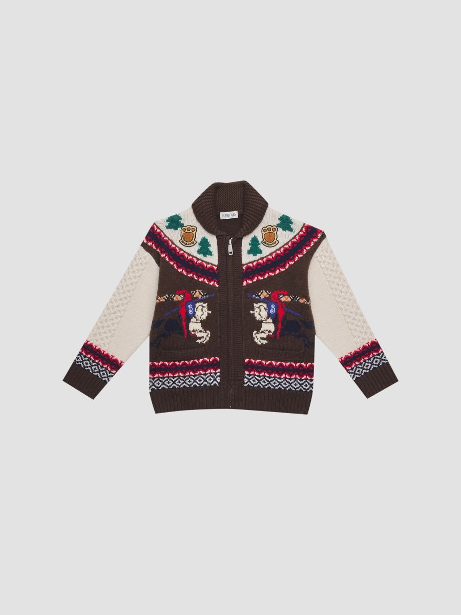 Burberry Boy's Little Boy's & Boy's Equestrian Knight Design Wool Zip-Up Cardigan - Umber Brown - Size 8