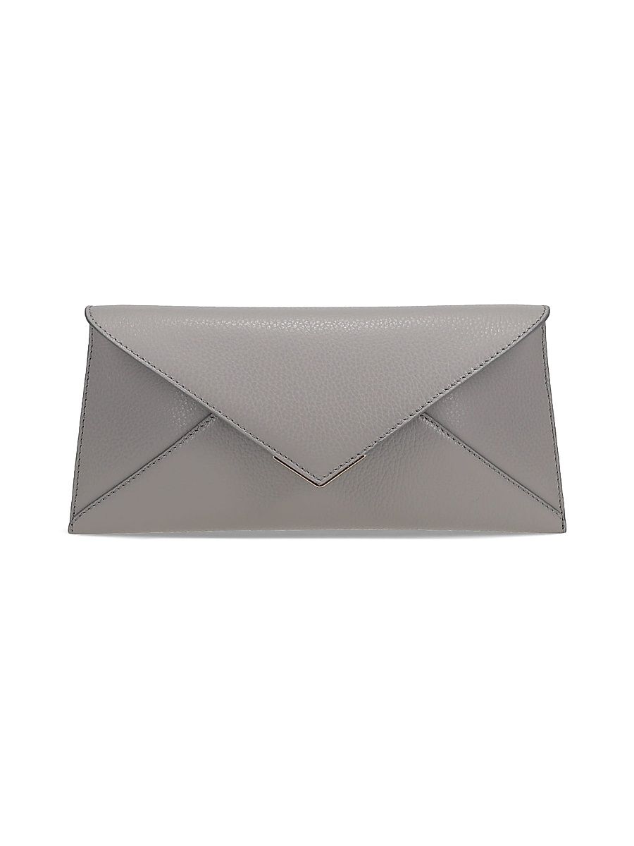 Women's Lee Lineage Pebbled Leather Clutch with Silver Hardware - White
