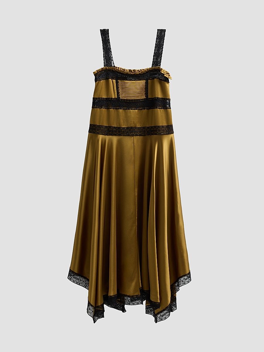 Women's Fluid Satin Long Slip Dress - Ecru Olive - Size 14