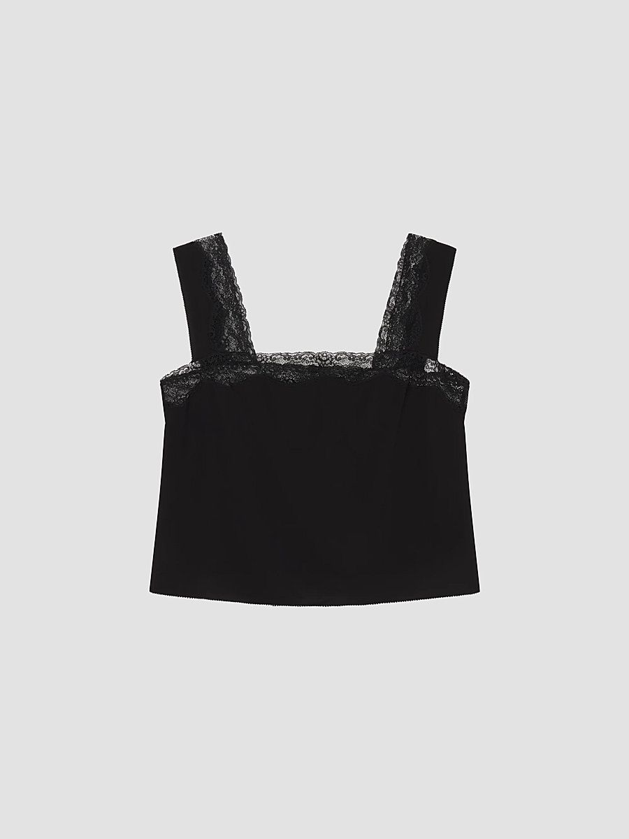 Women's The Chandelier Lace-Trimmed Silk Cami Top - Black - Size Large