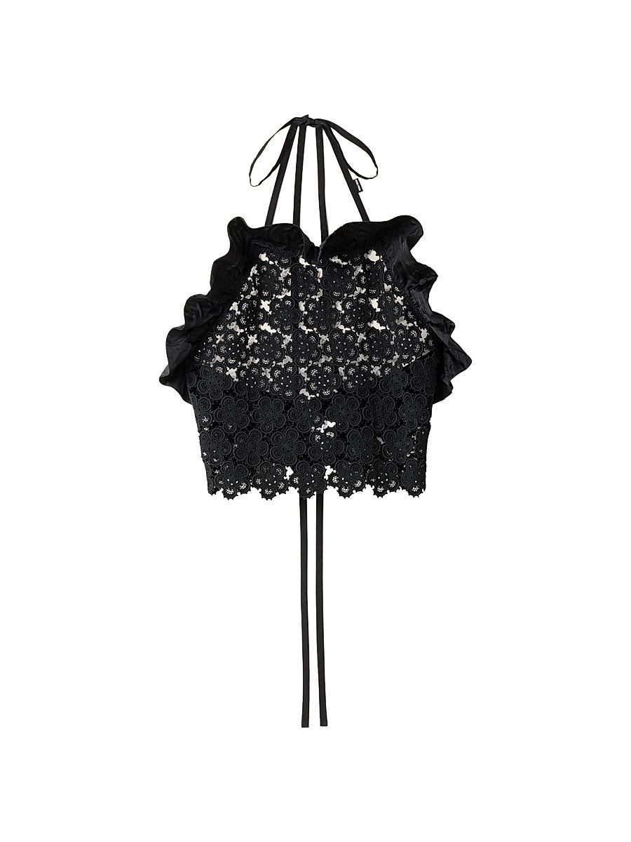 Women's Macramé Pinafore Top - Black - Size 4