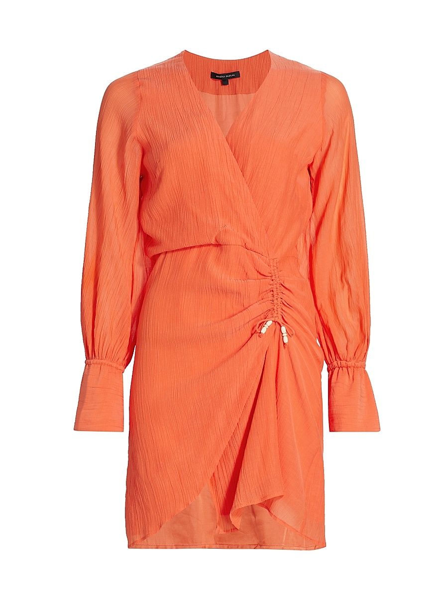 Women's Myrtle Gauze Wrap-Effect Minidress - Neon Coral - Size Small