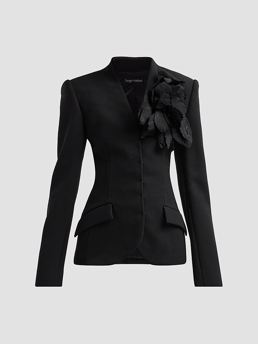 Sergio Hudson Women's Collarless Slim Tailored Wool-Blend Jacket - Black - Size 12