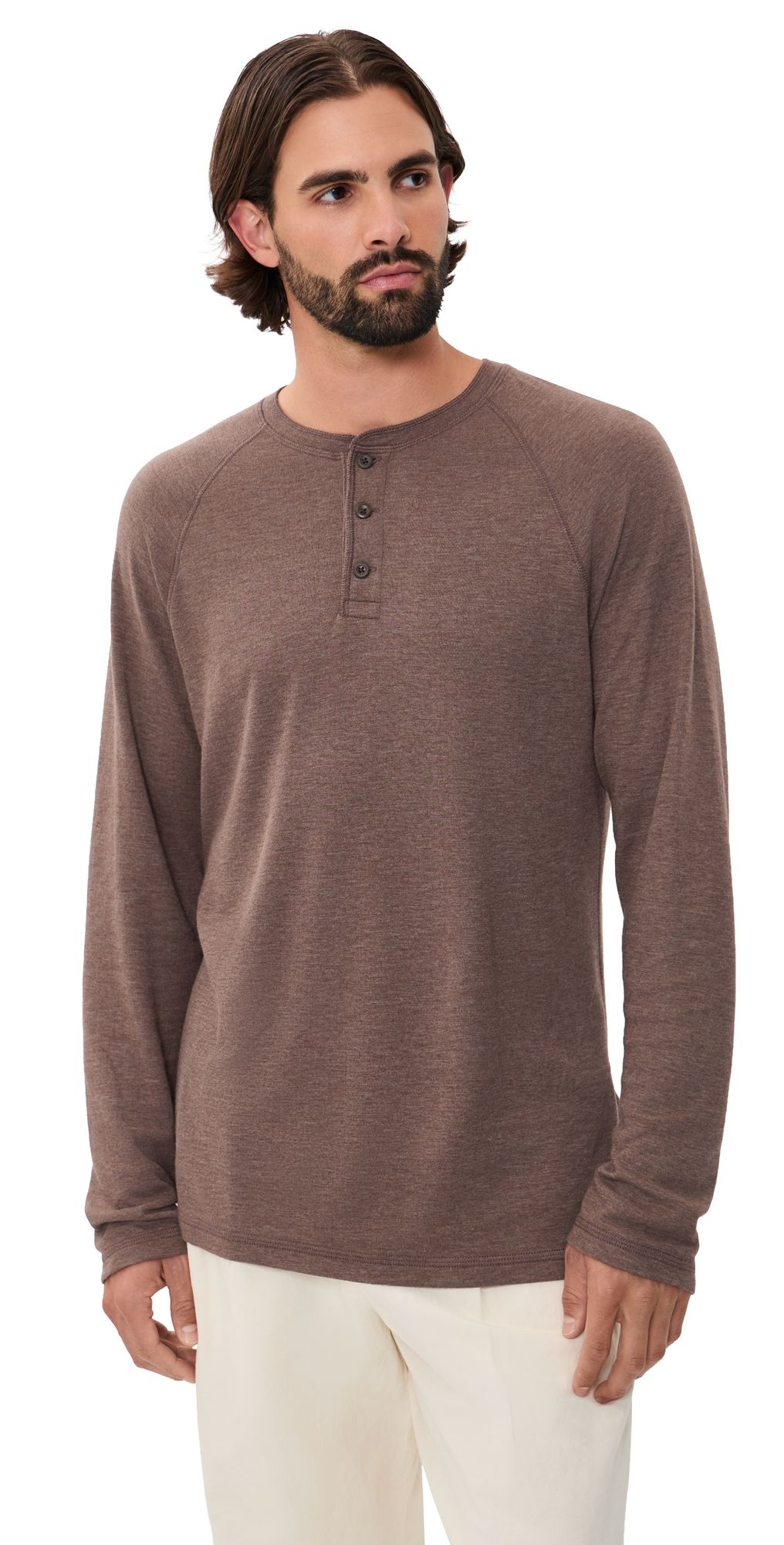 Faherty Cloud Henley Tee Brown Woods Heather M